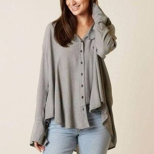 Free people magic breeze button down gray blouse top grey business casual